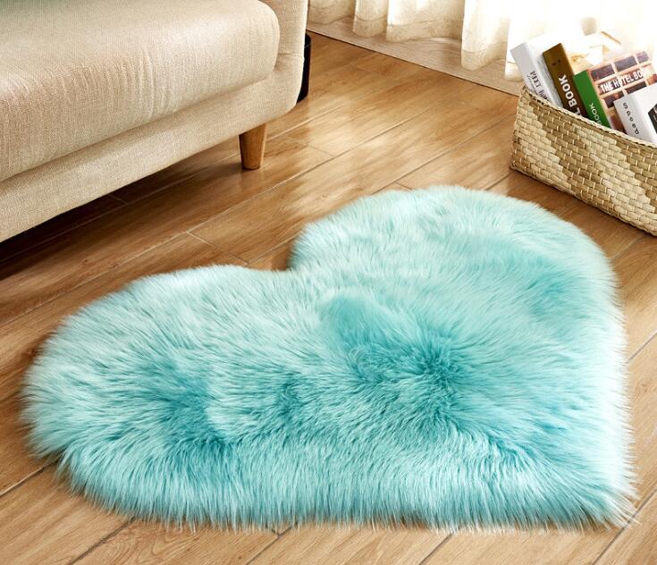 Heart Shaped Long Fur Carpet Shaggy Carpet Artificial Wool Sheepskin Baby Room Bedroom Soft Area Mat