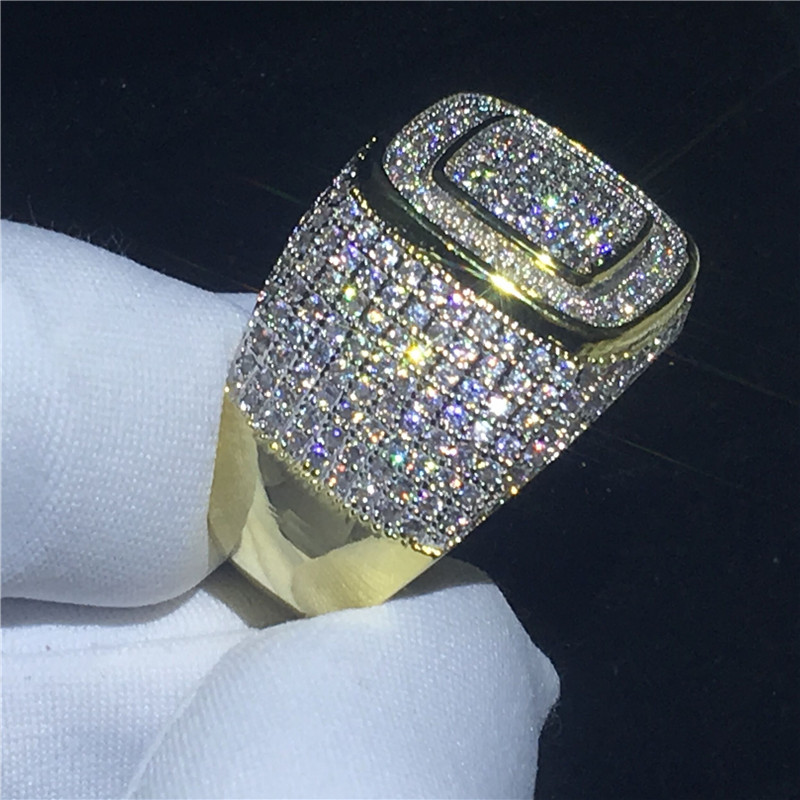 choucong 2018 Male HIP HOP Party Ring 274pcs Diamond Yellow Gold Filled 925 Silver Engagement Wedding rings For men Jewelry