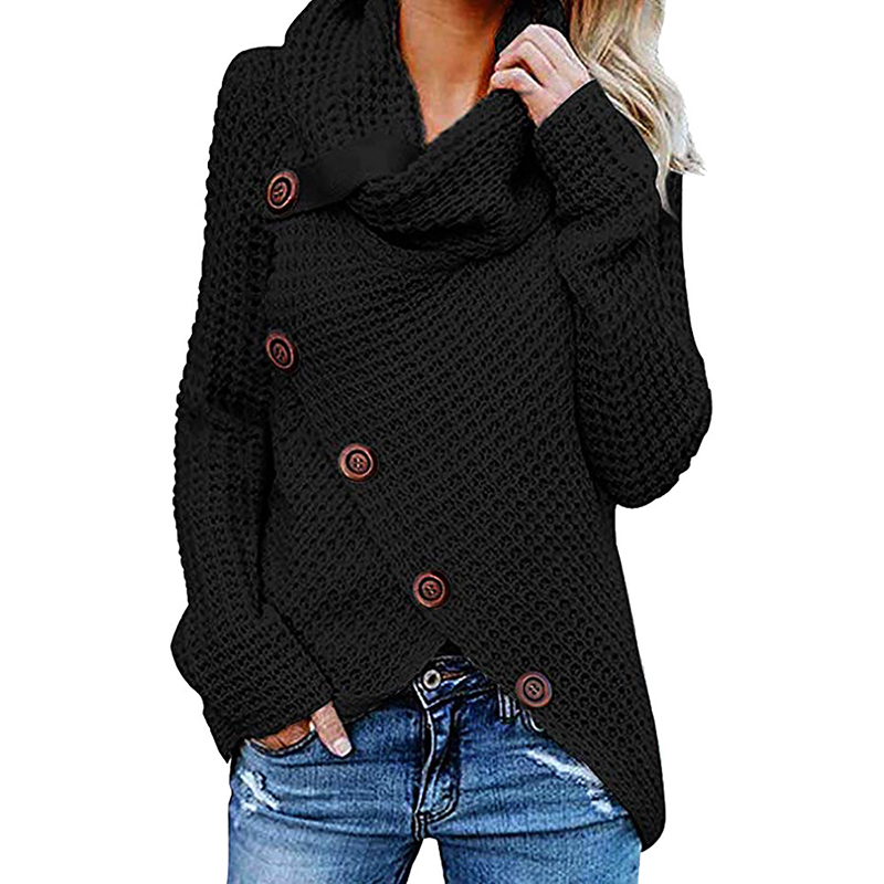 Oversize autumn knitted sweater women turtleneck pullover jumper tops solid button sweater women plus size ladies clothes BDR993 Y191021