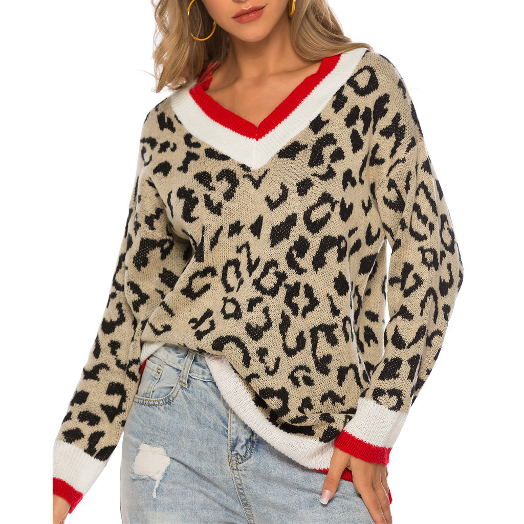Winter V-Neck Knitted Sweater Women Casual Leopard Print Jumper Pullover Long Sleeve Sweater Loose Female Knitwear Top, Beige
Winter V-Neck Knitted Sweater Women Casual Leopard Print Jumper Pullover Long Sleeve Sweater Loose Female Knitwear Top, Beige