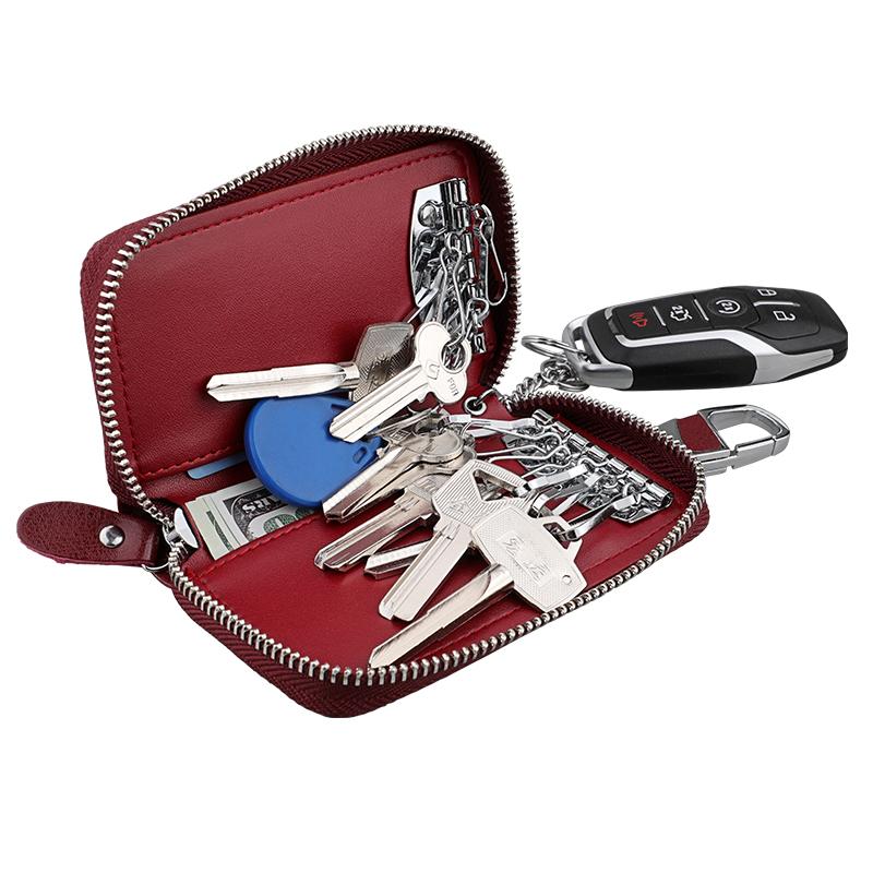 Unisex Split Cowhide Leather Key Wallet Card Holder Business Organizer Housekeeper Case Keychain Purses Pocket Car Keys Bag
