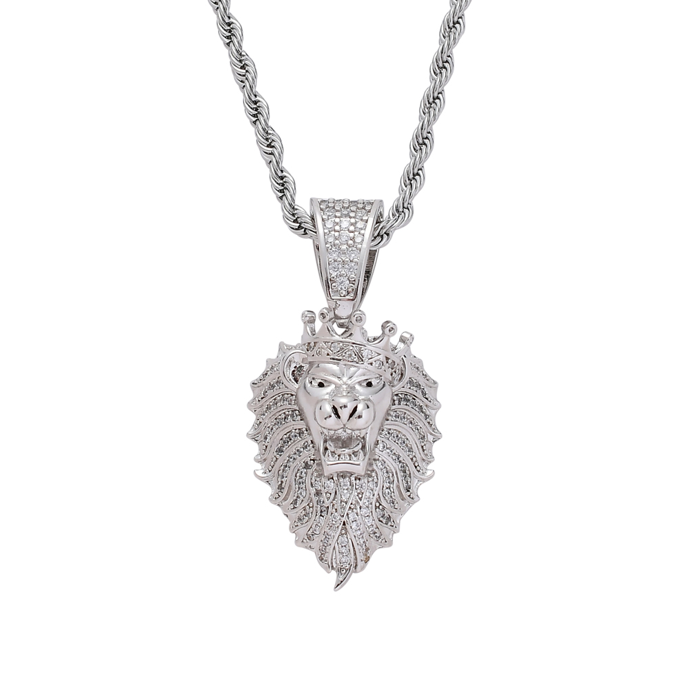 Wholesale-Bling Bling CZ Jewelry Lion Head Pendant Iced Out Cubic Zircon Necklace Hip Hop gift Jewelry CN075