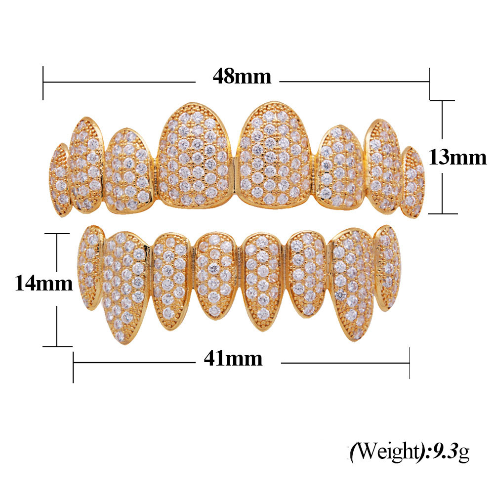 18K Gold Rose Gold White Gold Vampire Grillz Iced Out Fang Grills Full Diamond Cosplay Tooth Cap Dental Mouth Teeth Braces Ornamen
