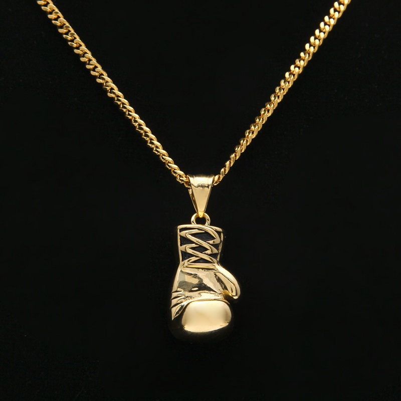 Fashion-Hop Necklace Jewelry Stainless Steel Boxing Gloves Pendant Necklace With 60cm Gold Cuban Chain