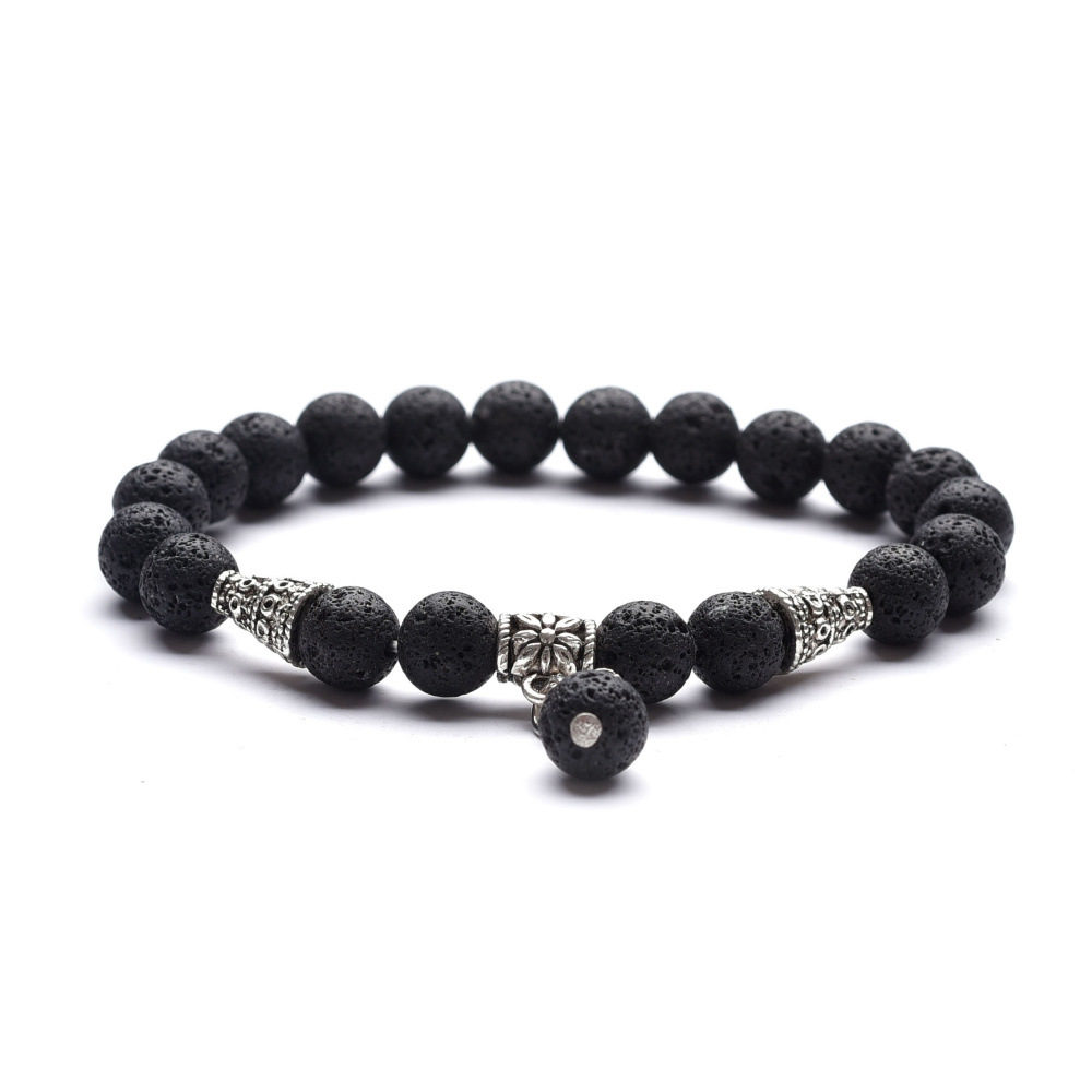 Best selling 2018 Ladies Men 8mm Lava Logan Diffuser Bracelet Charm Cone Alloy Natural Stone Yoga Bead Bracelet Jewelry Gift