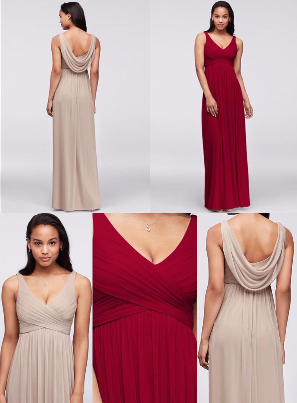 V-neck Floor Length Wedding Party Dress Formal Dresses vestidos de festa Long Mesh Dress with Cowl Back Detail
