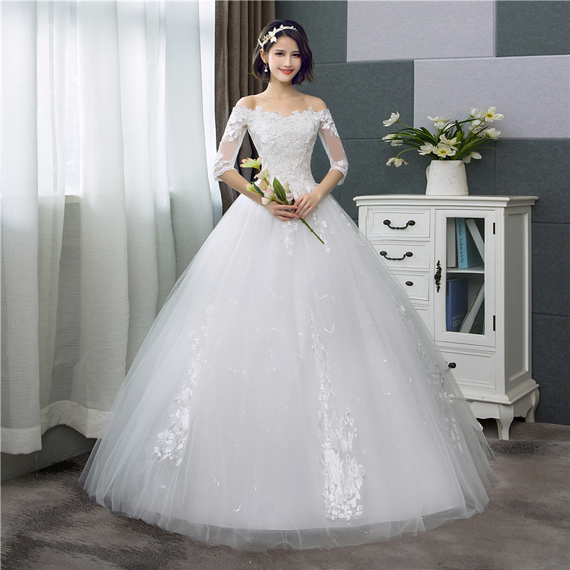 Half Sleeve Floral Print Ball Gown Wedding Dress 2020 New Fashion estidos de noivas
