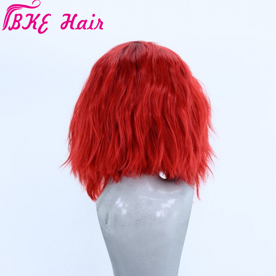 High quality rihanna style natural soft Short Loose natural Waves Black Roots Ombre Red Bob Synthetic Lace Front Wig Free Part for Women