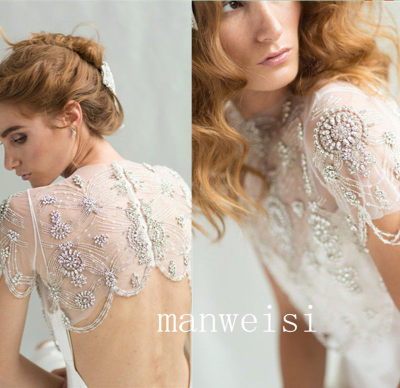 White Ivory Luxury Boleros Rhinestones Crystal Shiny Beading Bridal Jacket Wrap Cape Wedding Dress Custom Made