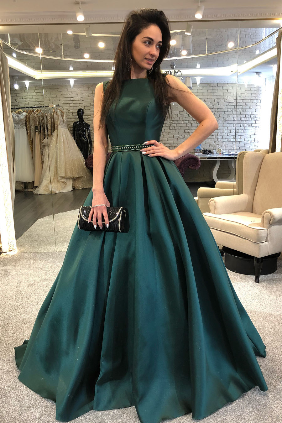 Dark Green Satin Evening Dress with Beads Belt Sexy Back Women Long Prom Gown robe de soiree, Royal blue
Dark Green Satin Evening Dress with Beads Belt Sexy Back Women Long Prom Gown robe de soiree, Royal blue