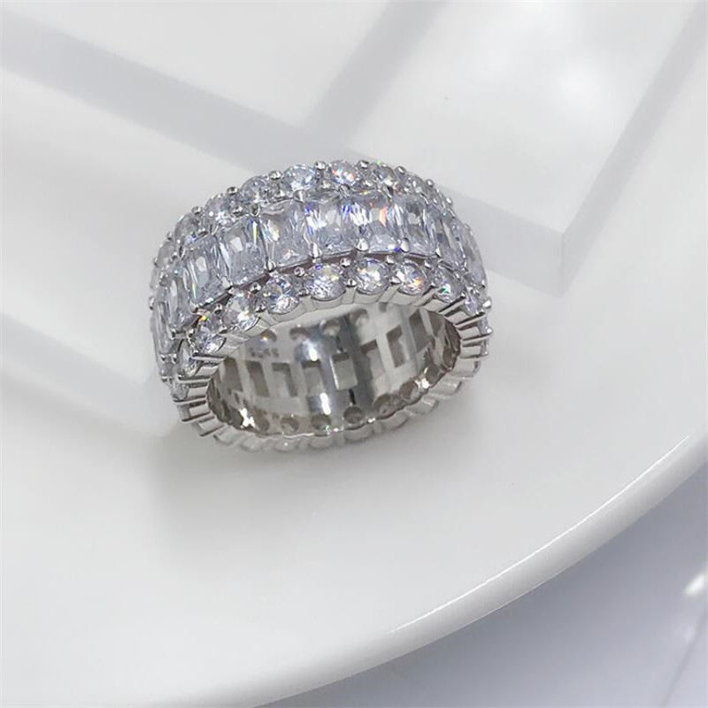 Victoria Luxury Jewelry 925 Sterling Silver Princess Cut White Topaz CZ Diamond Gemstones Eternity Women Wedding Engagement Band Ring Gift