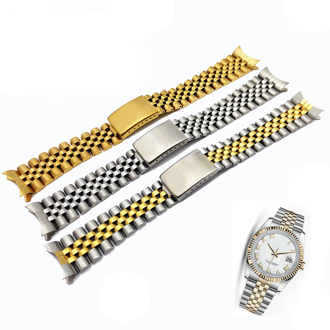 13 17 20mm Pure Solid Stainless Steel Two Tone Hollow Curved End Solid Screw Links Watch Band Strap for Old Style Jubilee Bracelets, Black;brown
13 17 20mm Pure Solid Stainless Steel Two Tone Hollow Curved End Solid Screw Links Watch Band Strap for Old Style Jubilee Bracelets, Black;brown