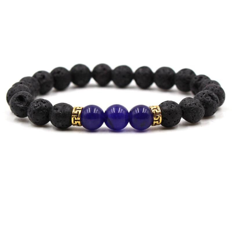 8mm Lava Rock Bracelets Natural Stone Tigereye Agate Silver Energy Bracelet Turquoise Healing Bangles For Women & Men Yoga Bracelet Gift