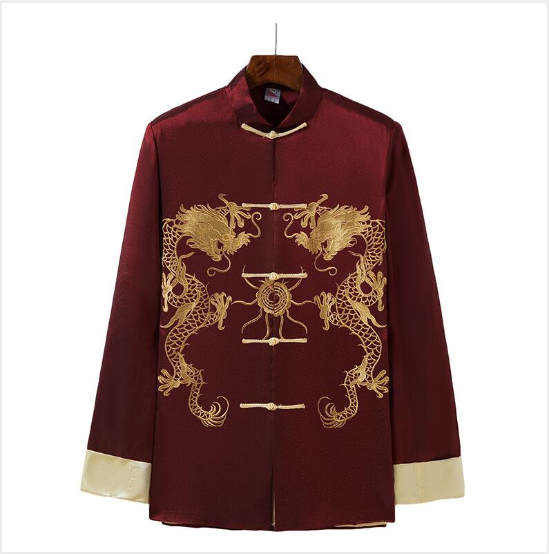 Embroidery Double Dragon coat performance clothing modified tang suit Man clothing Chinese style Jacket cross talk show costume Shirt