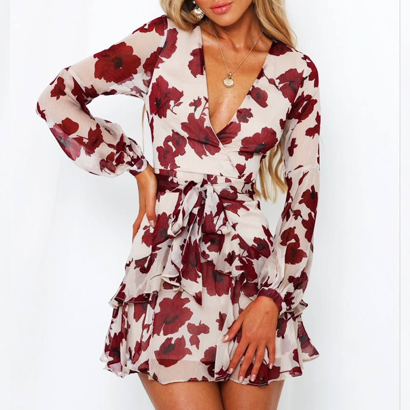Autumn Elegant Mini Dress Women Sexy dress with elasticated slim Printed ruffled V-neck tie Dresses 2019 women vestidos, Picture
Autumn Elegant Mini Dress Women Sexy dress with elasticated slim Printed ruffled V-neck tie Dresses 2019 women vestidos, Picture