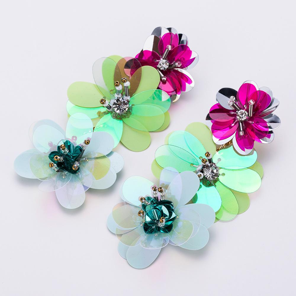 Flower Drop Earring for Women Sequins Statement Dangle Earrings Floral Long Earing Fashion Jewelry Large Wholesale