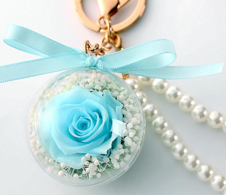 Preserved Rose Flower In Acrylic Ball Key Chain Immortal Flower Tassel Romantic Gift Valentine's Day Birthday