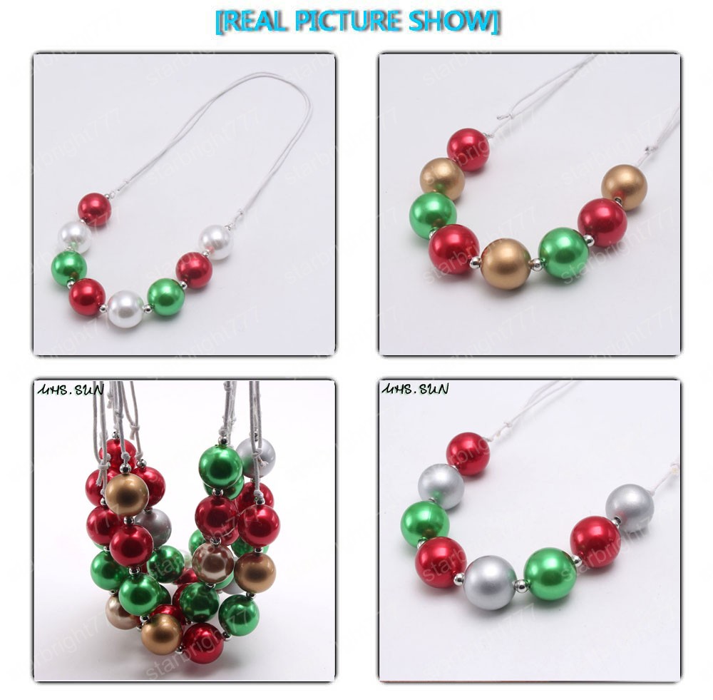 handmade girls chunky beaded necklace christmas style bubblegum kids rope chain necklace adjustable for child jewelry