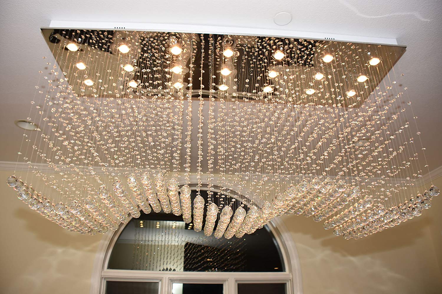 Contemporary Rectangle Crystal Chandelier Lighting Raindrop Flush Ceiling Light Fixture for Dining Room Lobby Kitchen Island