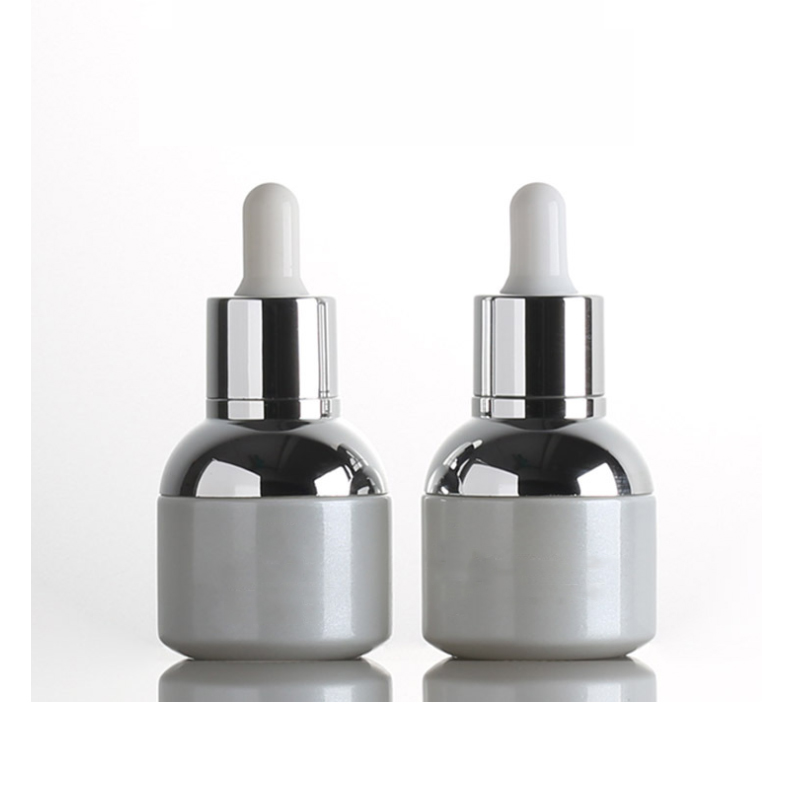 30ml Glass Serum Bottle Pearl White Transparent Cosmetic Essential Oil Packaging Dropper Bottles with Plastic Plug