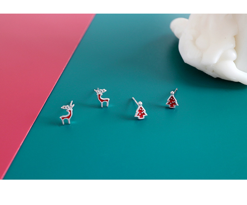 Hot personalized 925 sterling silver jewelry Korean brand hand-made designer christmas reindeer&christmas tree post earrings