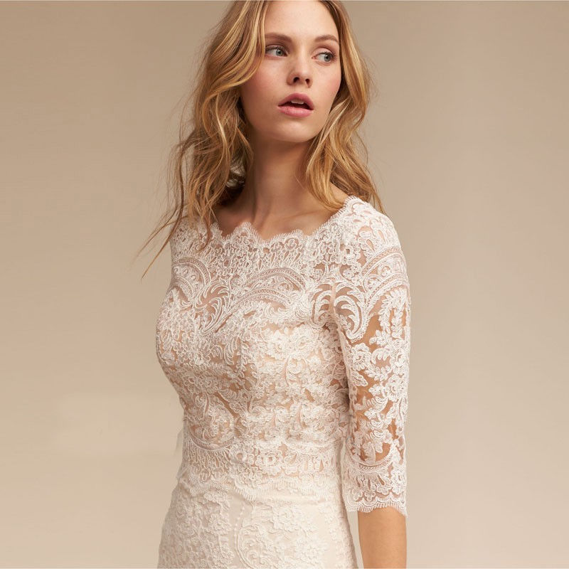 White Ivory Bolero Wedding Bridal Jacket 3/4 Long Sleeve Lace Applique Elegant Wraps Wedding Dress Custom Made