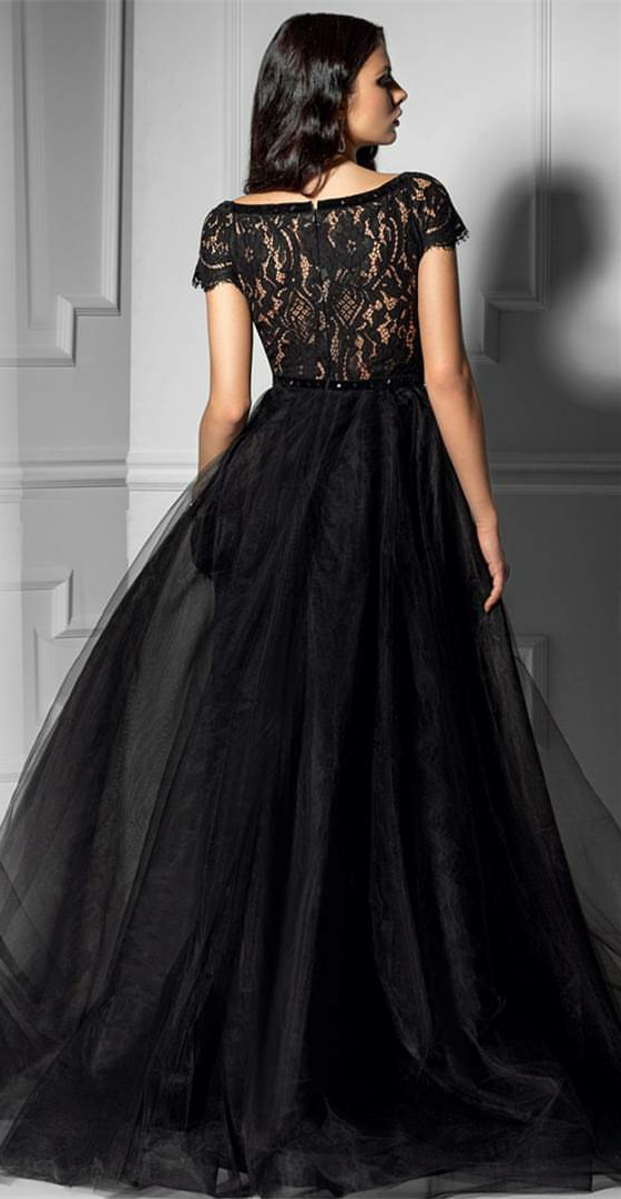 Vestido Black 2019 Prom Dresses Bien Savvy Illusion Lace Short Sleeves Plus Size Party Gowns Special Occasion Dress Evening Dresses
