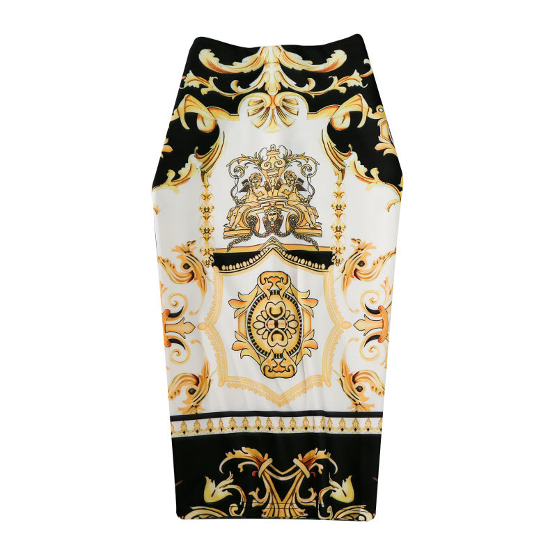 2019 New-Coming European Women Autumn Print Pencil Skirt High Stretch Personality Midi Slip Hip Skirt Female MX200327
