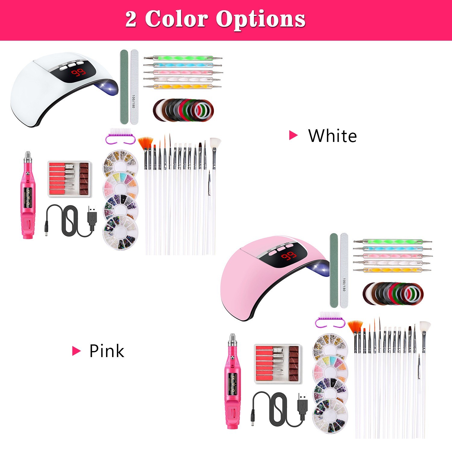 LED Dryer Lamp Pen Nail Drill Bits Set Handpiece Nails Brushes Kit Hine for Pedicure Manicure Tools