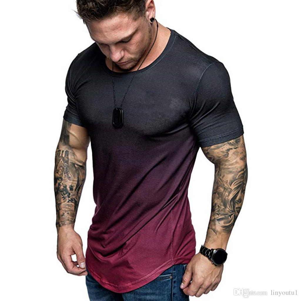 2020 TShirts Men's Summer Slim Fit Casual Gradient Color Large Size Short Sleeve Top Blouse T shirt Men Fashion High Quality