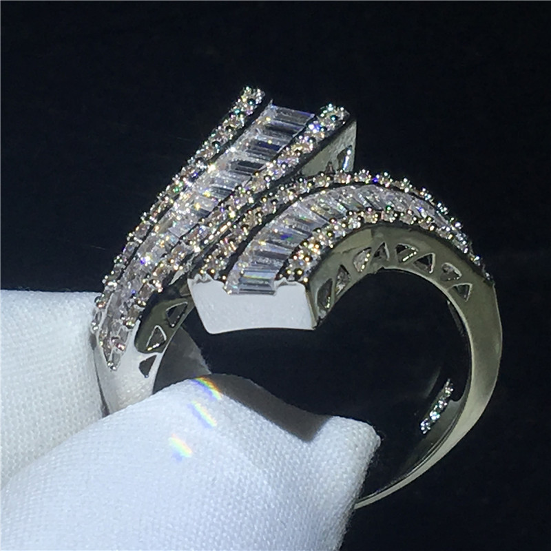 Fashion Promise ring 925 Sterling silver Princess cut Diamond Cz Stone Engagement wedding band ring for women Men Finger jewelry