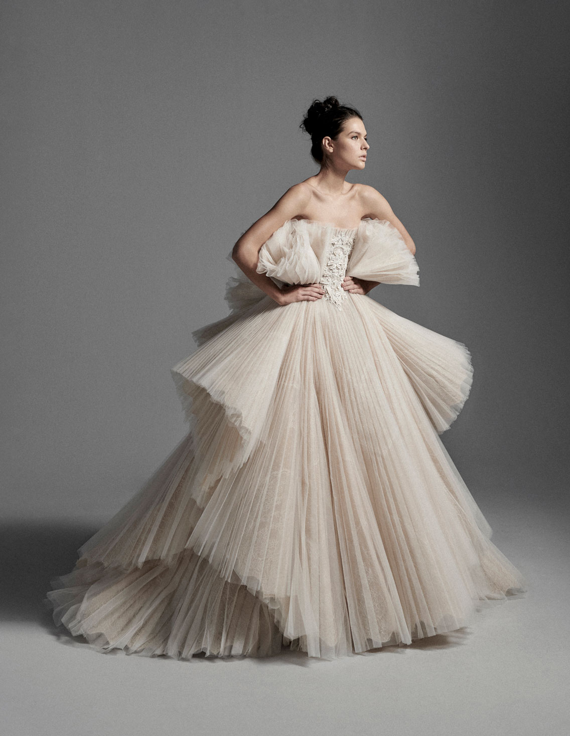 2020 Krikor Jabotian Wedding Dresses Strapless Tulle Ruffles Tiered Skirts Embroidery Wedding Dress Luxury Custom Made Abiti Da Sposa