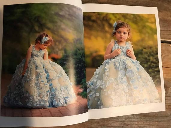 Real Photos Blue Princess Flowes Girls Pageant Dresses Appliques Beads Kids Toddlers Birthday Party Gowns Wedding Party Dress