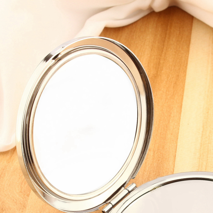 Round Silver Mini Compact Mirrors Women Lady Girl Mini Beauty Metal Make Up Cosmetic Makeup Round Pocket Mirror Espejo De Bolsillo Redondo De Maquilla