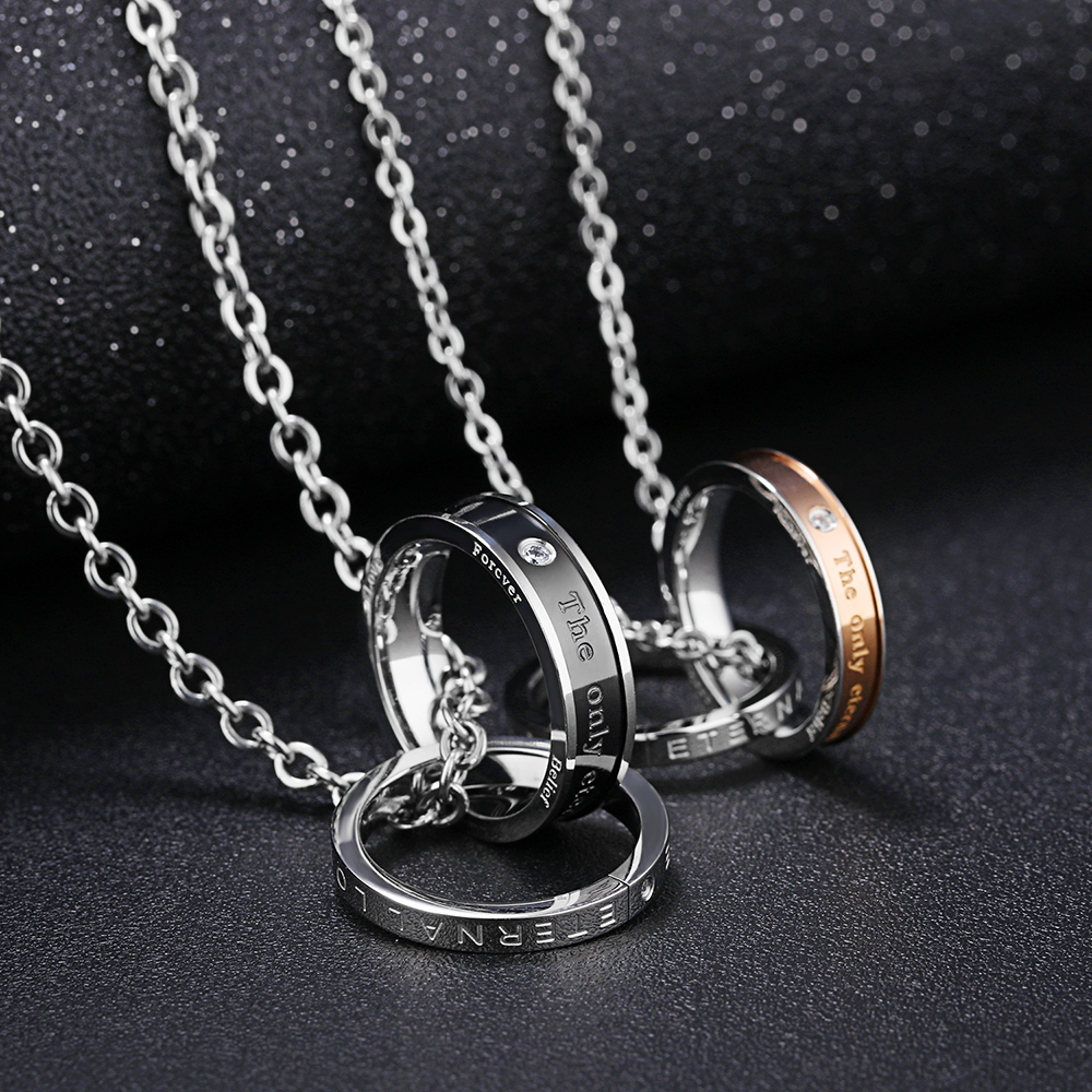 Classic Double Circles Couple Pendant Necklace Stainless Steel No Fade Titanium Steel Lover Engagement Jewelry