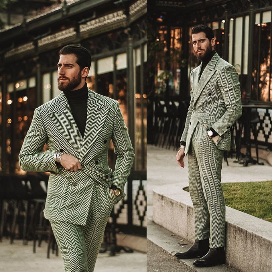 2-piece Handsome Herringbone Men Suits Peaky Blinders Two Pieces Wool Designer Wedding Tuxedos Custom Made Mens Jacket Pants Prom Dress