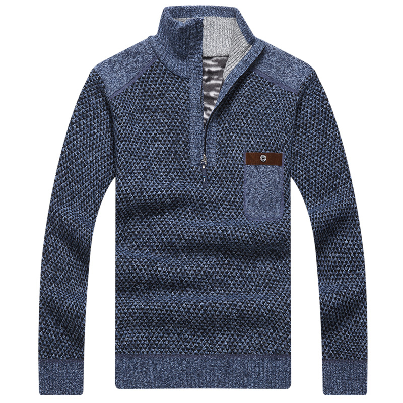 Covrlge Warm Thick Velvet Cashmere Sweaters Men Winter Pullovers Zipper Mandarin Collar Man Casual Clothes Big Size 3XL MZM046MX190926