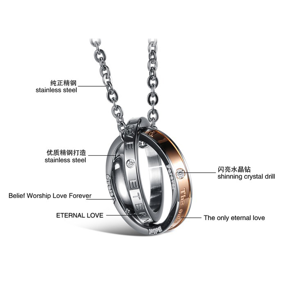 Classic Double Circles Couple Pendant Necklace Stainless Steel No Fade Titanium Steel Lover Engagement Jewelry