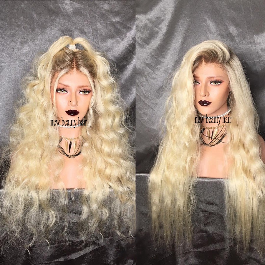 Fashion kylie jenner style brown roots 613 Blonde ombre Lace front Wig Pre Plucked With Baby Hair wet Wave synthetic lace Hair Wigs