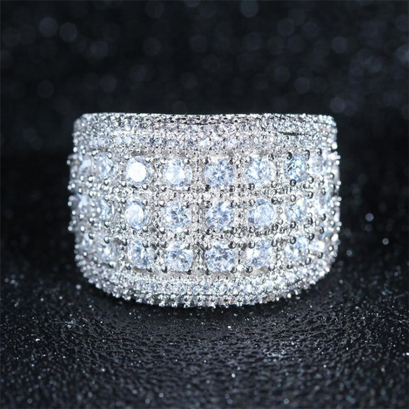 Hip Hop New Arrival Luxury Jewelry 925 Sterling Silver Full 3mm Round White Topaz CZ Diamond Party Gemstones Women Wedding Bridal Ring Gift