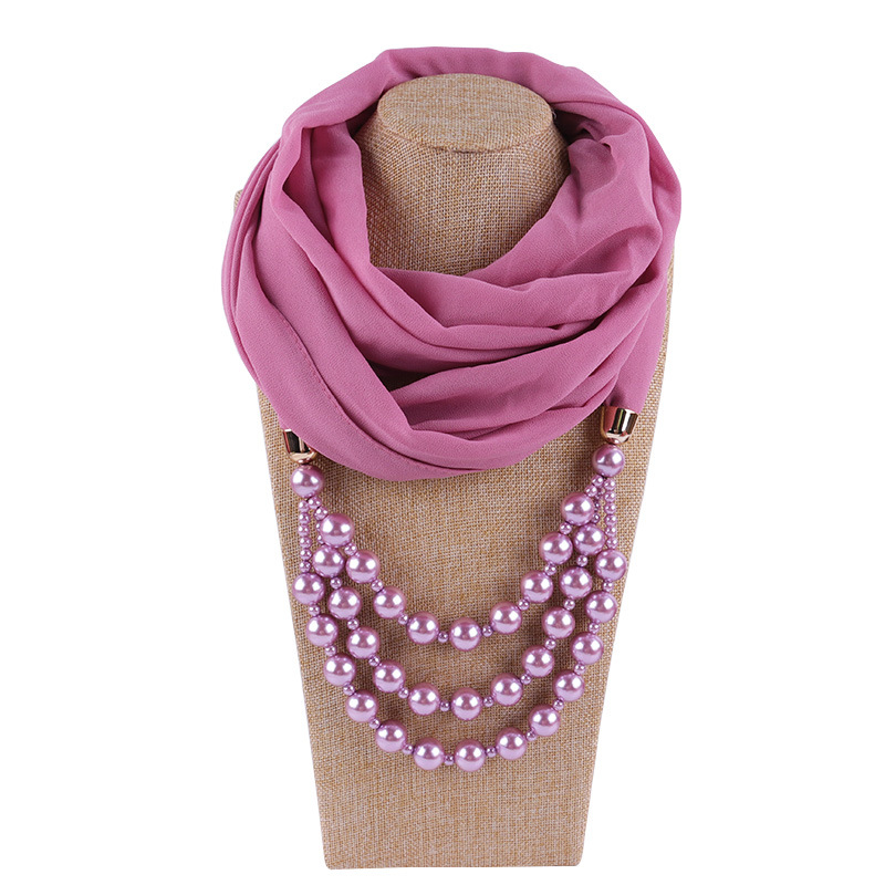New Fashion Women Solid Jewelry Pendant Chiffon Scarf Pearl Shawls and Wraps Soft Female Accessories cashmere scarf silk scarf