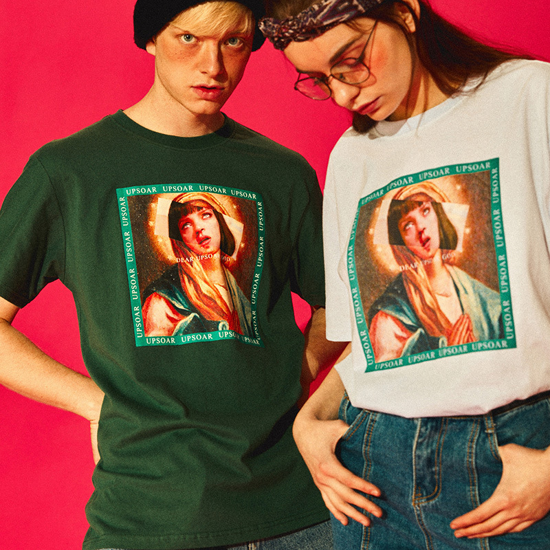 Summer New Original Trendy Personality Simple Pattern Printed Short-sleeved Cotton Round Neck Men's And Women's Short-sleeved T-shirt