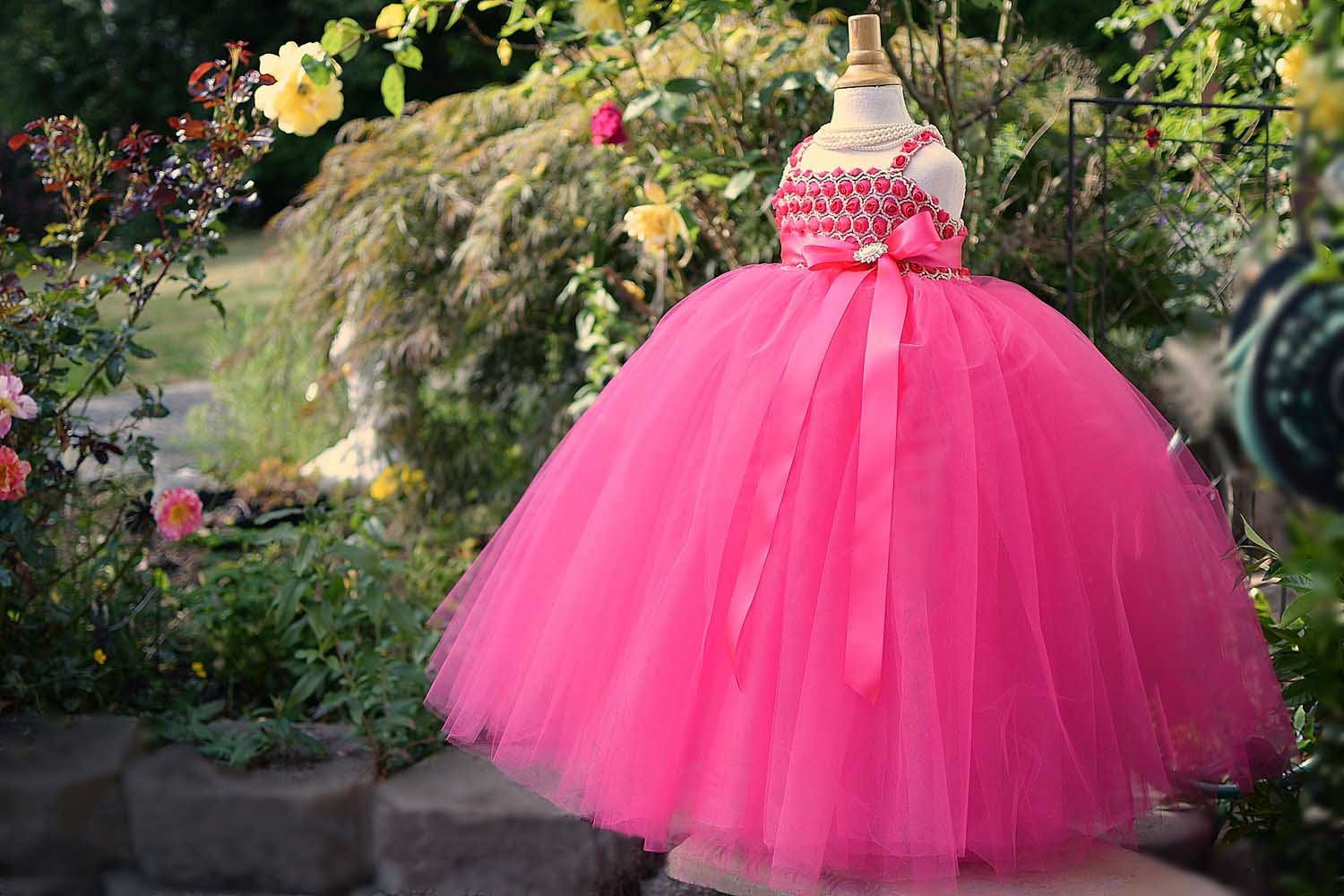 ball gown flower girls dresses beading spaghetti hand made flower dress puffy kids birthday party wear