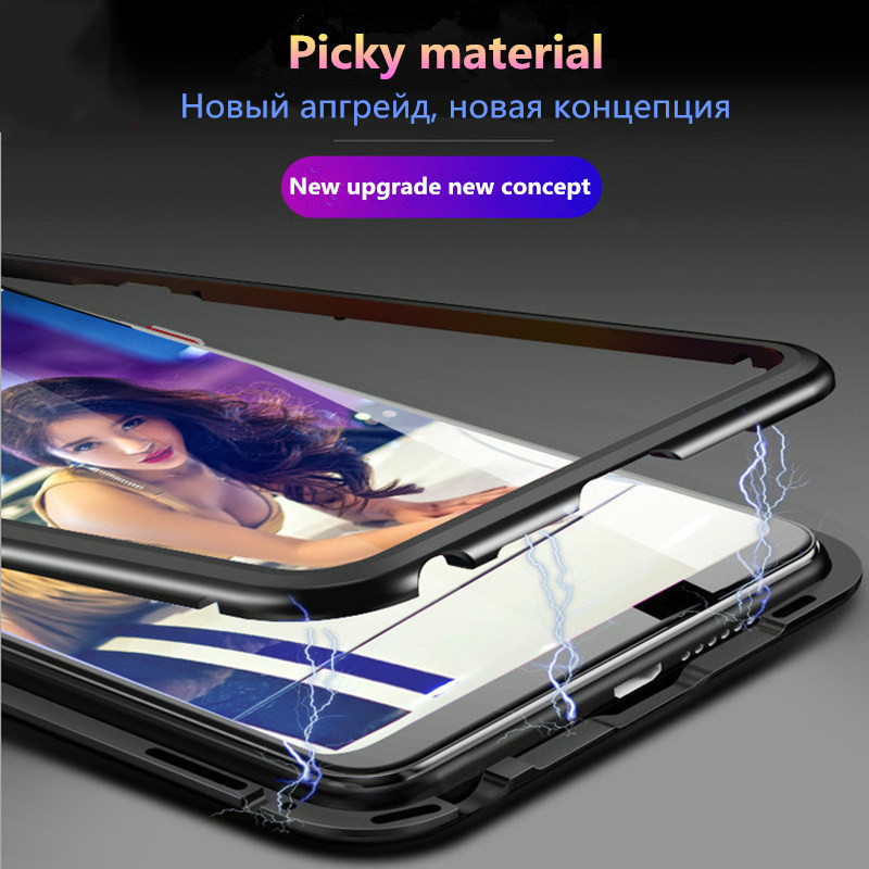 

Magnetic Tempered Glass phone Cases&Cover for xiaomi mi 8 8se 8lite mi 9 9se mi 9t pro redmi 7a 7 note 5 6 7 pro k20 pro Double-sided Shell, Black