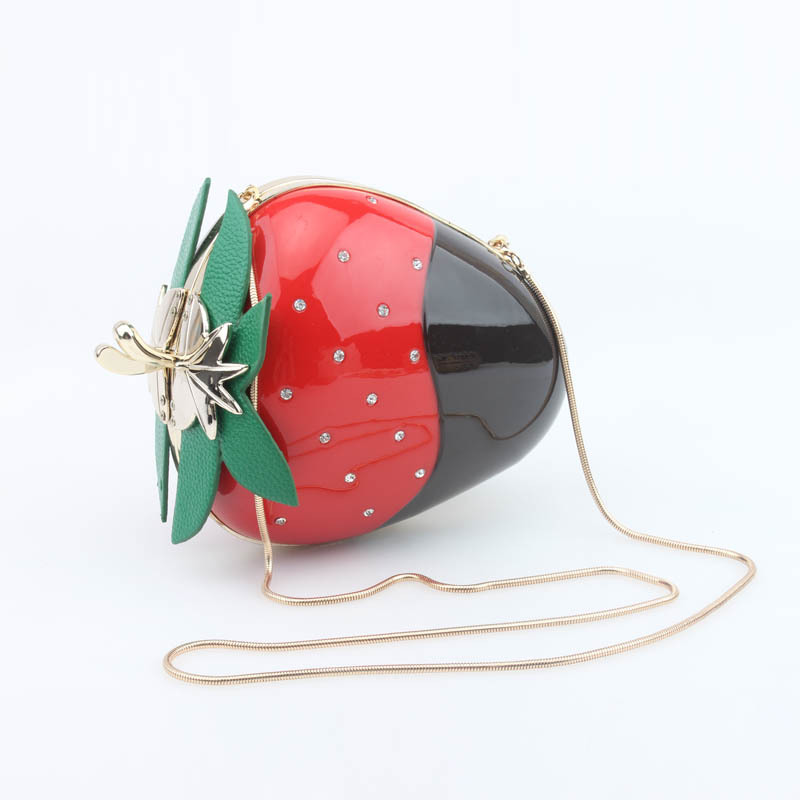 Designer-Acrylic Strawberry Evening Bag Mini Cute Crystal Clutch Handbag Party Purse Fruit Shoulder Messenger Crossbody Straw Berry - LCM