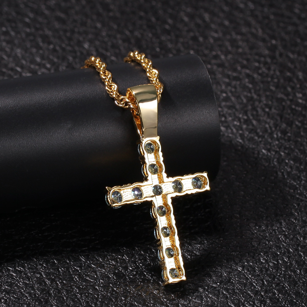 Light Blue Diamond Cross Pendants Necklace Jewelry Platinum Plated Men Women Lover Gift Couple Religious Jewelry