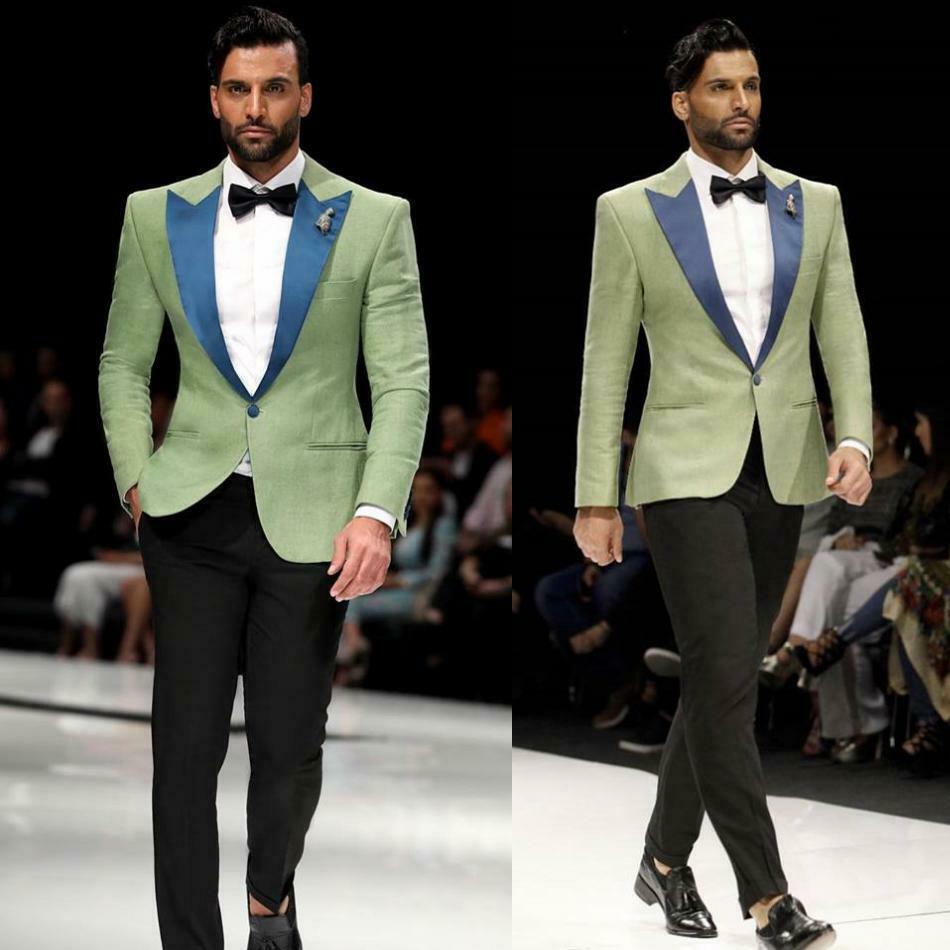 Olive Green Blazer Suits 2019 Mens Designer Jackets Peak Lapel One Button Formal Tuxedos Slim Fit