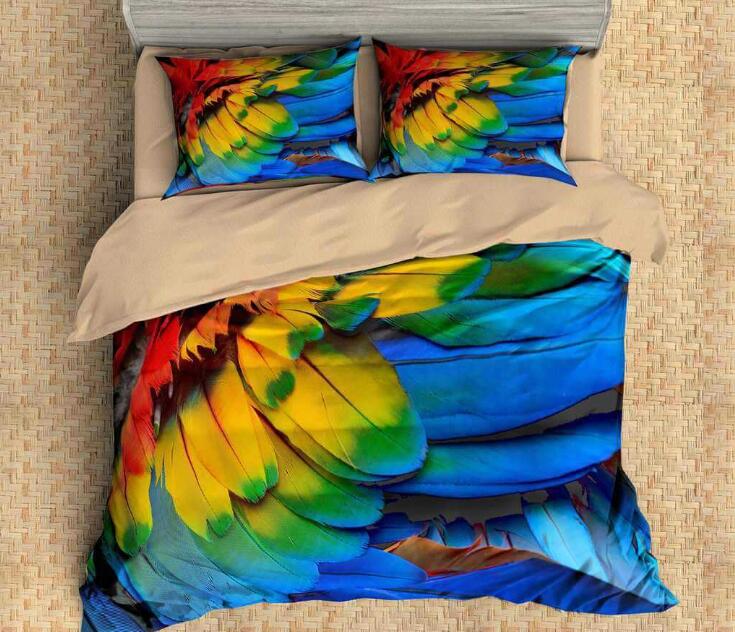 Feather Pattern Bedding Set 3D Peacock Colorful Feather Printing Duvet Cover with Pillowcase Full Queen King Size