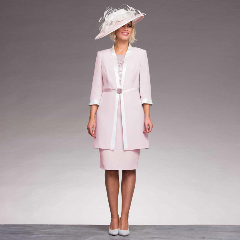 New Arrival Lace Mother Of The Bride Dresses With Long Sleeves Jackets Jewel Neck Sheath Evening Gowns Knee Length Wedding Guest Dress