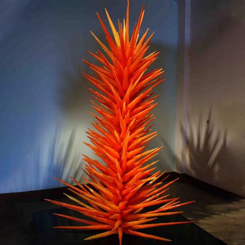 Wholesale Hand Blown Glass Tree Floor Lamp Orange Murano Blown Glass Conifer Sculpture for Party Garden Art Decoration